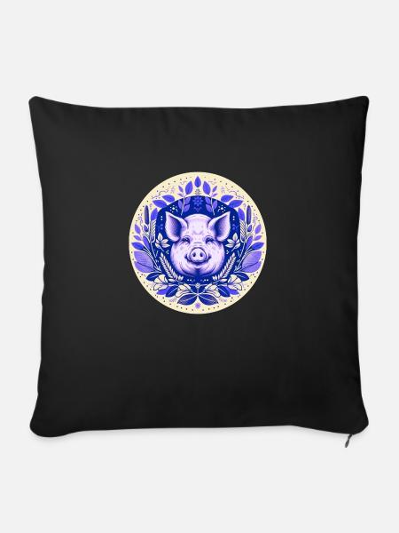 Schwein aus Steinzeug - Sofakissen mit Füllung 45 x 45 cm - Schwarz
