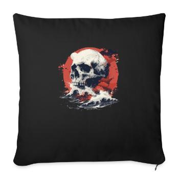 Crâne dans la mer de vagues - Coussin et housse de 45 x 45 cm - noir - Devant