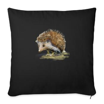 Petit hérisson - Illustration peinte à la main - Coussin et housse de 45 x 45 cm - noir - Devant