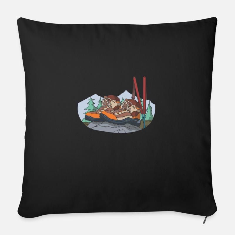 Hiking boots mountain boots mountains sticks - Sofa pillow with filling 45cm x 45cm - black