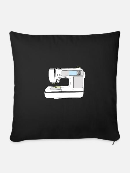 Sketchnote Nähmaschine - Sofakissen mit Füllung 45 x 45 cm - Schwarz
