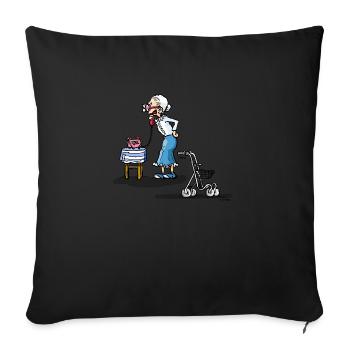 Omi on the phone - Sofa pillow with filling 45cm x 45cm - black - Front