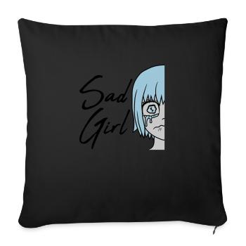 Visage de sad girl en pleurs - Coussin et housse de 45 x 45 cm - noir - Devant