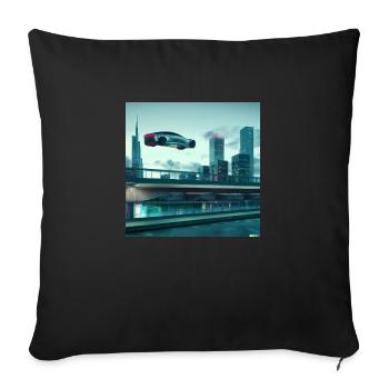 Voler Tesla dans une ville futuriste - Coussin et housse de 45 x 45 cm - noir - Devant