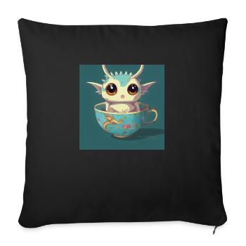 Adorable bébé dragon avec les yeux d’enchère - Coussin et housse de 45 x 45 cm - noir - Devant