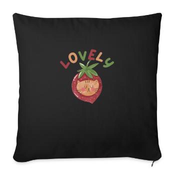 Super Cute Cat in Kawaii Style Lovely Strawberry Head - Sofa pillow with filling 45cm x 45cm - black - Front