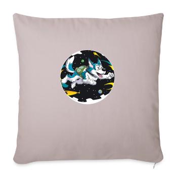 PEINTURE DE DESSIN ANIMÉ HUSKY VOLANT DANS L’ESPACE - Coussin et housse de 45 x 45 cm - taupe clair - Devant