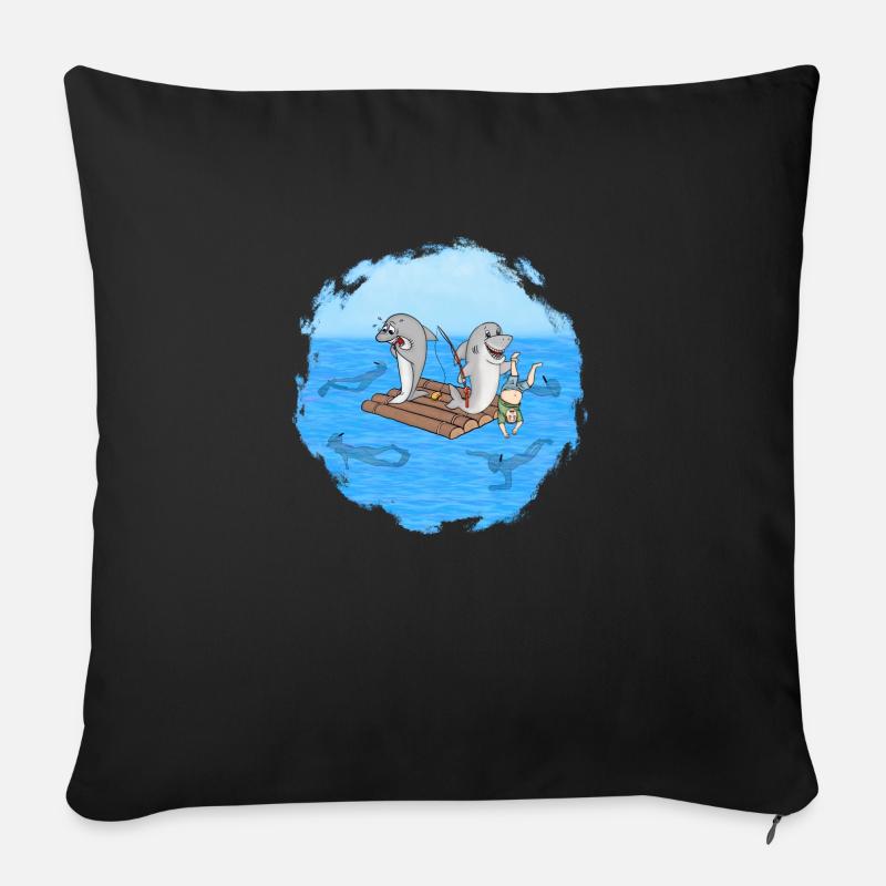 Haie auf Floß - Sofakissen mit Füllung 45 x 45 cm - Schwarz