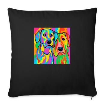 Chiens, peinture numérique, pop art - Coussin et housse de 45 x 45 cm - noir - Devant