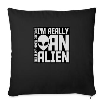 Citation extraterrestre de costume humain - Coussin et housse de 45 x 45 cm - noir - Devant