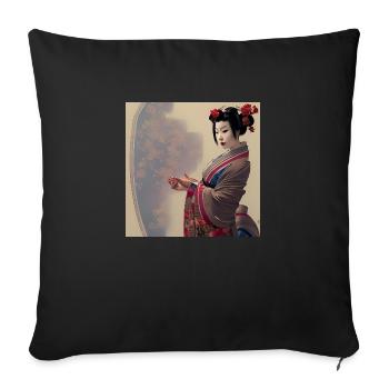einzigartige Darstellung einer Geisha - Sofakissen mit Füllung 45 x 45 cm - Schwarz - Vorne