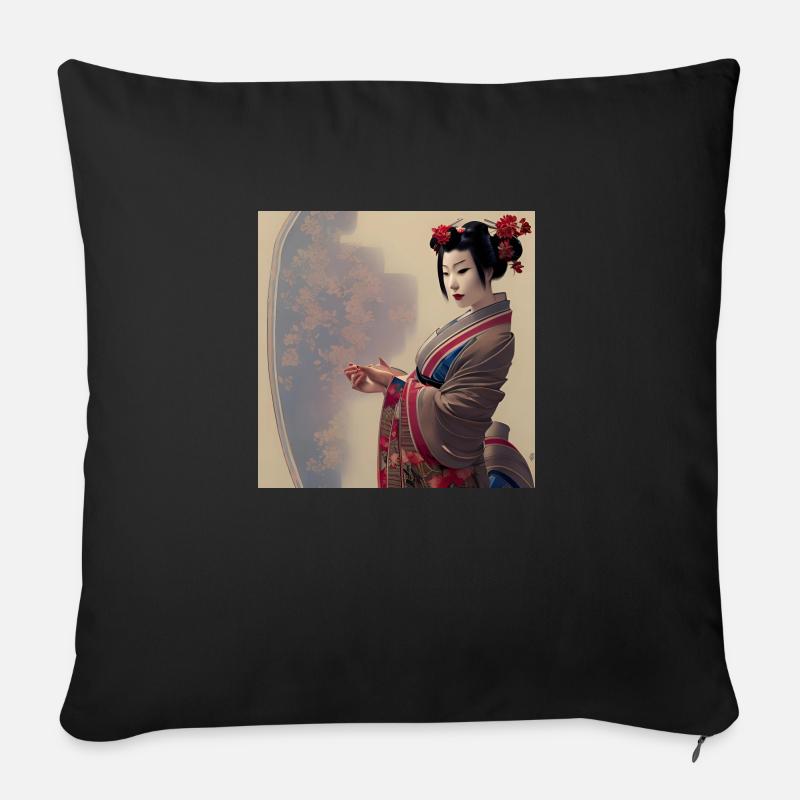 einzigartige Darstellung einer Geisha - Sofakissen mit Füllung 45 x 45 cm - Schwarz