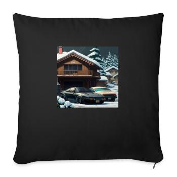Ein Schneetag mit einem japanischen Haus - Sofakissen mit Füllung 45 x 45 cm - Schwarz - Vorne