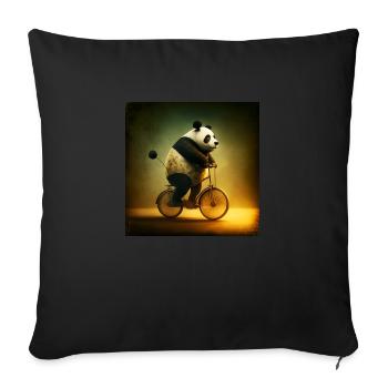 Panda joyeux sur un vélo - Coussin et housse de 45 x 45 cm - noir - Devant
