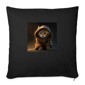 Le chat mignon a trop froid avec un pull à capuche - Coussin et housse de 45 x 45 cm - noir - Devant