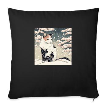 Snow Covered Cat In Ukiyo-E - Sofakissen mit Füllung 45 x 45 cm - Schwarz - Vorne