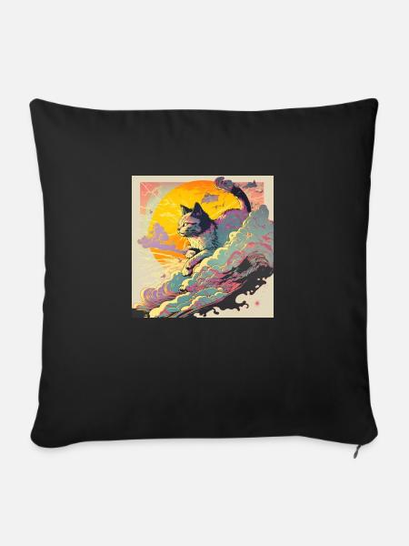 Cat Ukiyo-e - Sofakissen mit Füllung 45 x 45 cm - Schwarz