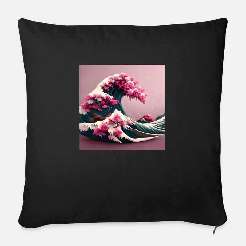 Blumen-Tsunami - Sofakissen mit Füllung 45 x 45 cm - Schwarz