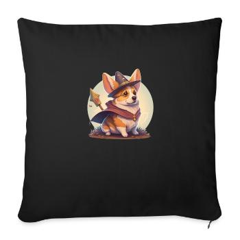 Corgi Magician - Sofa pillow with filling 45cm x 45cm - black - Front