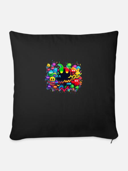 Arcade Neon Gaming Monster - Sofakissen mit Füllung 45 x 45 cm - Schwarz