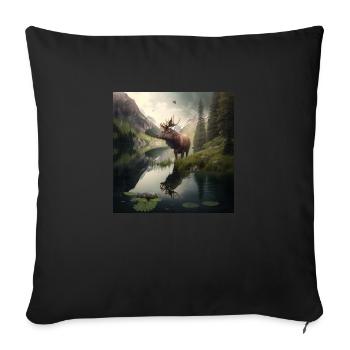Orignal au bord de la rivière - Coussin et housse de 45 x 45 cm - noir - Devant