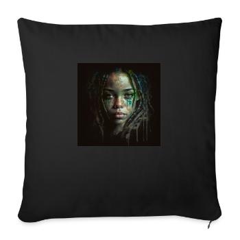 Face woman dreadlocks n°1 - Sofa pillow with filling 45cm x 45cm - black - Front