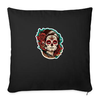 Los Muertos Fiesta, Sticker, Totenkopf, Frau, bunt - Sofakissen mit Füllung 45 x 45 cm - Schwarz - Vorne
