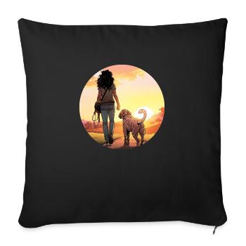 Woman with dog in the park - Sofa pillow with filling 45cm x 45cm - black - Front