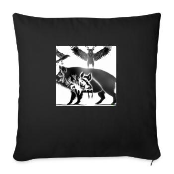 Sanglier avec un cerf et un aigle - Coussin et housse de 45 x 45 cm - noir - Devant