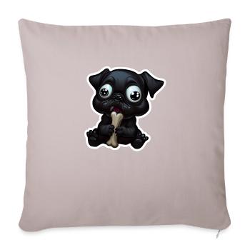 Petit bouledogue noir mangeant un os - Coussin et housse de 45 x 45 cm - taupe clair - Devant