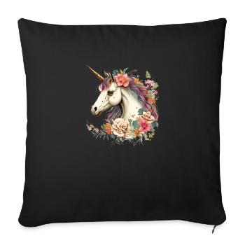 Lovely Unicorn With Flowers Femme Summer Female - Sofa pillow with filling 45cm x 45cm - black - Front