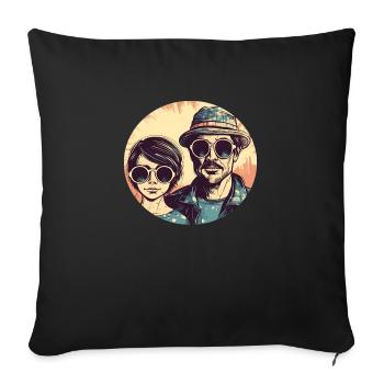 Père cool avec fille cool - Père fille - Coussin et housse de 45 x 45 cm - noir - Devant
