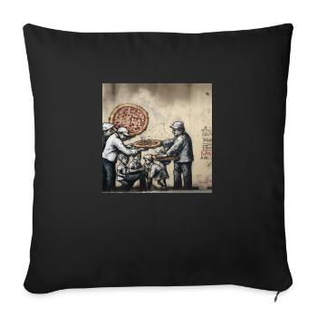 Pizza Graffiti Banksy - Design de T-shirt d’art urbain - Coussin et housse de 45 x 45 cm - noir - Devant