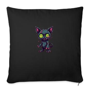 Chat zombie d’Halloween - Chat effrayant mignon - Coussin et housse de 45 x 45 cm - noir - Devant