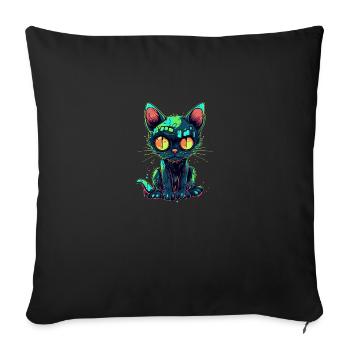 Chat zombie d’Halloween - Chat effrayant mignon - Coussin et housse de 45 x 45 cm - noir - Devant