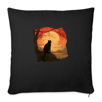 Katze bei Sonnenuntergang #2 - Sofakissen mit Füllung 45 x 45 cm - Schwarz - Vorne