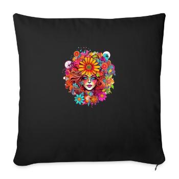 Flower power girl - Coussin et housse de 45 x 45 cm - noir - Devant