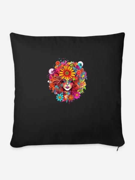 Flower-Power-Mädchen - Sofakissen mit Füllung 45 x 45 cm - Schwarz