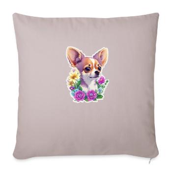 Chihuahua pastel avec fleurs - Coussin et housse de 45 x 45 cm - taupe clair - Devant