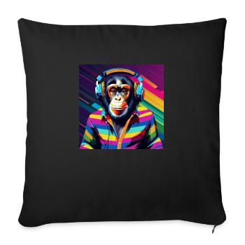 Monkey chimpanzee with headphones - Sofa pillow with filling 45cm x 45cm - black - Front