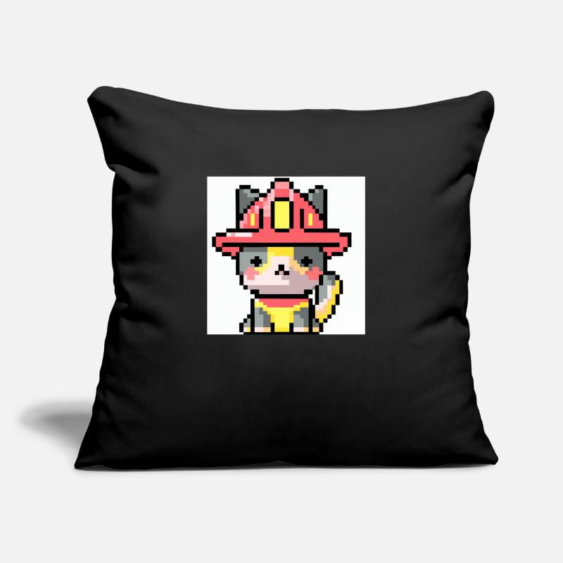 Pompier chat, Uniforme, Pixel Art Coussin et housse de 45 x 45 cm