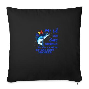 Texte humour créole pêche et cuisine - Coussin et housse de 45 x 45 cm - noir - Devant
