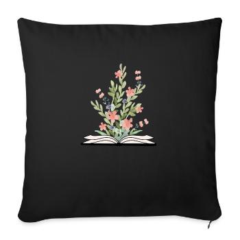 Livre ouvert avec des fleurs en croissance - Coussin et housse de 45 x 45 cm - noir - Devant