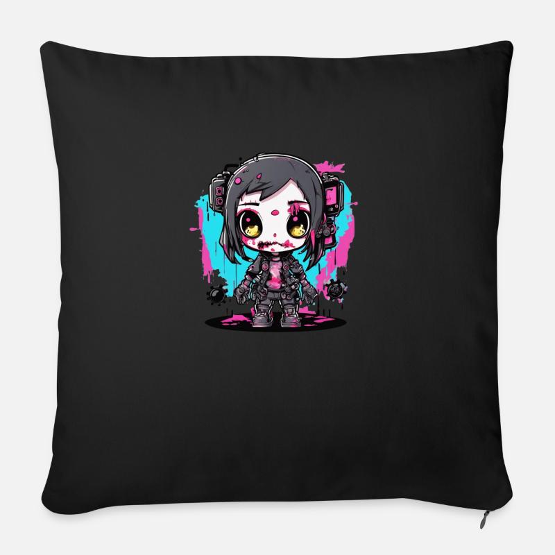 Futuristisches Zombie-Mädchen - Sofakissen mit Füllung 45 x 45 cm - Schwarz