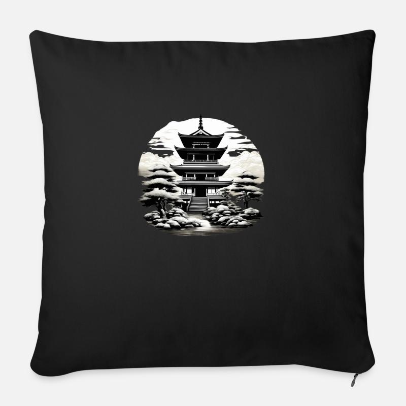 Japanischer Tempel - Sofakissen mit Füllung 45 x 45 cm - Schwarz