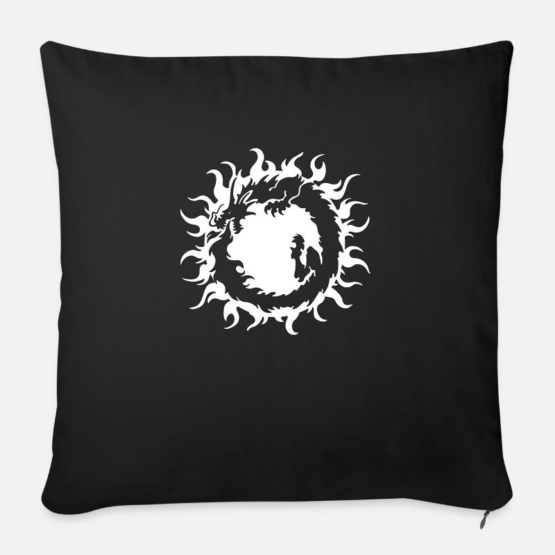dragon17 blanc - Coussin et housse de 45 x 45 cm - noir