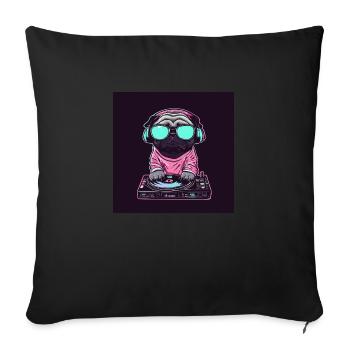 Pug DJ - Coussin et housse de 45 x 45 cm - noir - Devant