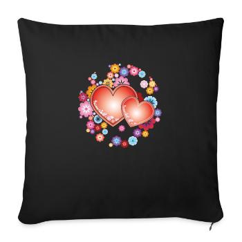 Two hearts - Sofa pillow with filling 45cm x 45cm - black - Front