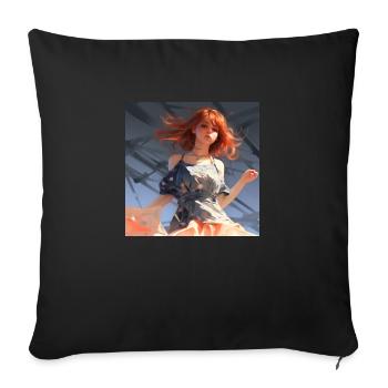 Anime-Girl mit roten Haaren süß - Sofakissen mit Füllung 45 x 45 cm - Schwarz - Vorne