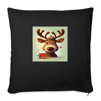 mignon renne au nez rouge Noël Noël humeur - Coussin et housse de 45 x 45 cm - noir - Devant
